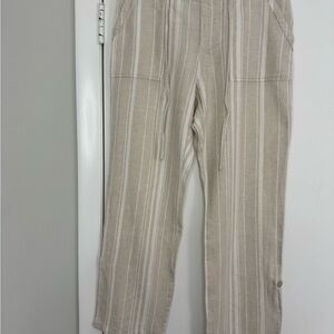 Linen Blend Women's Light Beige Striped Pants